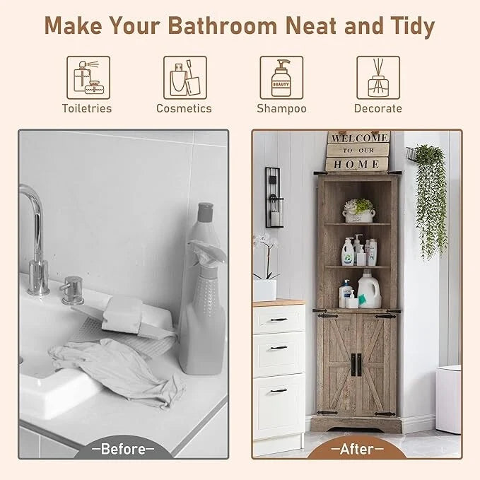 Farmhouse Tall Corner Cabinet, Storage Cabinet, Home Space Saver