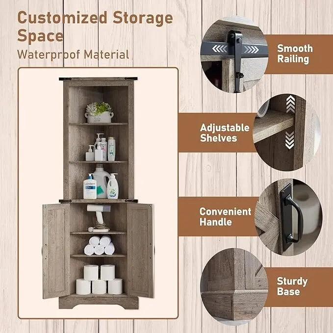Farmhouse Tall Corner Cabinet, Storage Cabinet, Home Space Saver