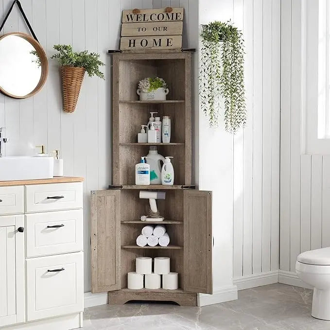 Farmhouse Tall Corner Cabinet, Storage Cabinet, Home Space Saver