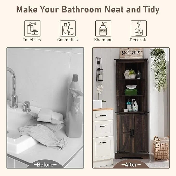 Farmhouse Tall Corner Cabinet, Storage Cabinet, Home Space Saver