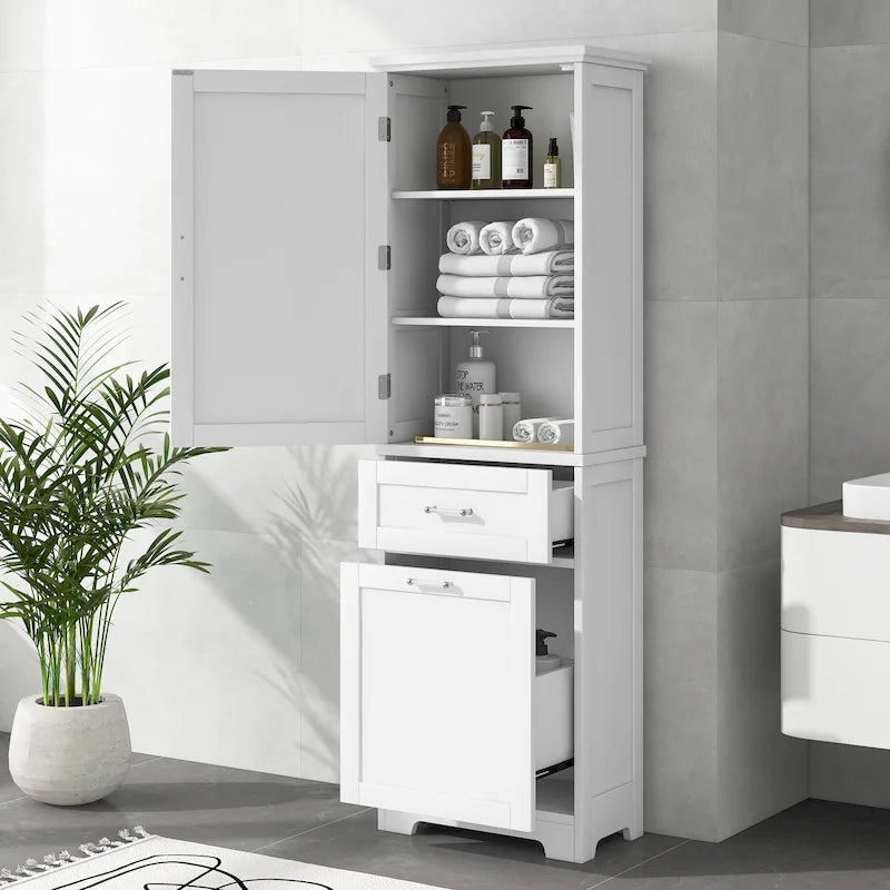 Freestanding Tall Bathroom Storage Cabinet, with 2 Different Size Drawers and Adjustable Shelf, Painted Finish