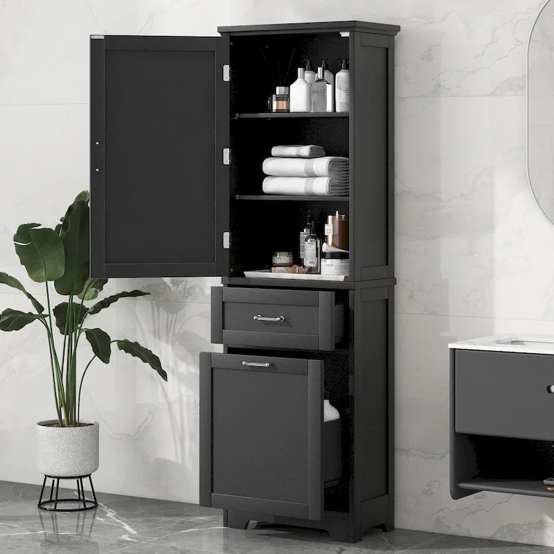 Freestanding Tall Bathroom Storage Cabinet, with 2 Different Size Drawers and Adjustable Shelf, Painted Finish