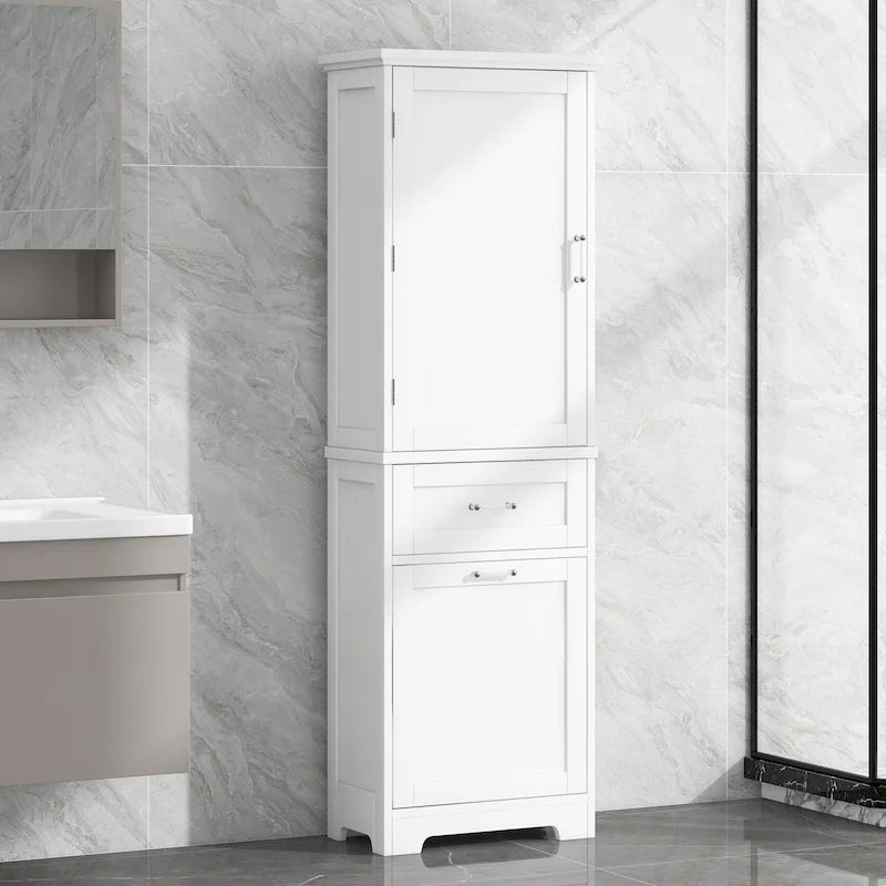 Freestanding Tall Bathroom Storage Cabinet, with 2 Different Size Drawers and Adjustable Shelf, Painted Finish