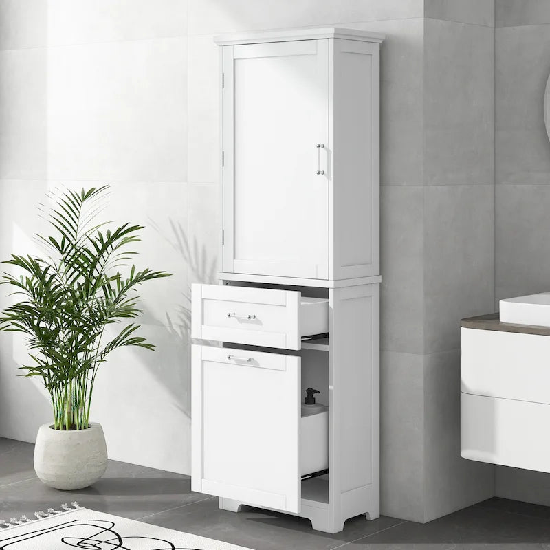 Freestanding Tall Bathroom Storage Cabinet, with 2 Different Size Drawers and Adjustable Shelf, Painted Finish