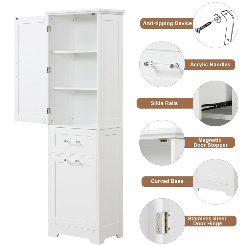 Freestanding Tall Bathroom Storage Cabinet, with 2 Different Size Drawers and Adjustable Shelf, Painted Finish
