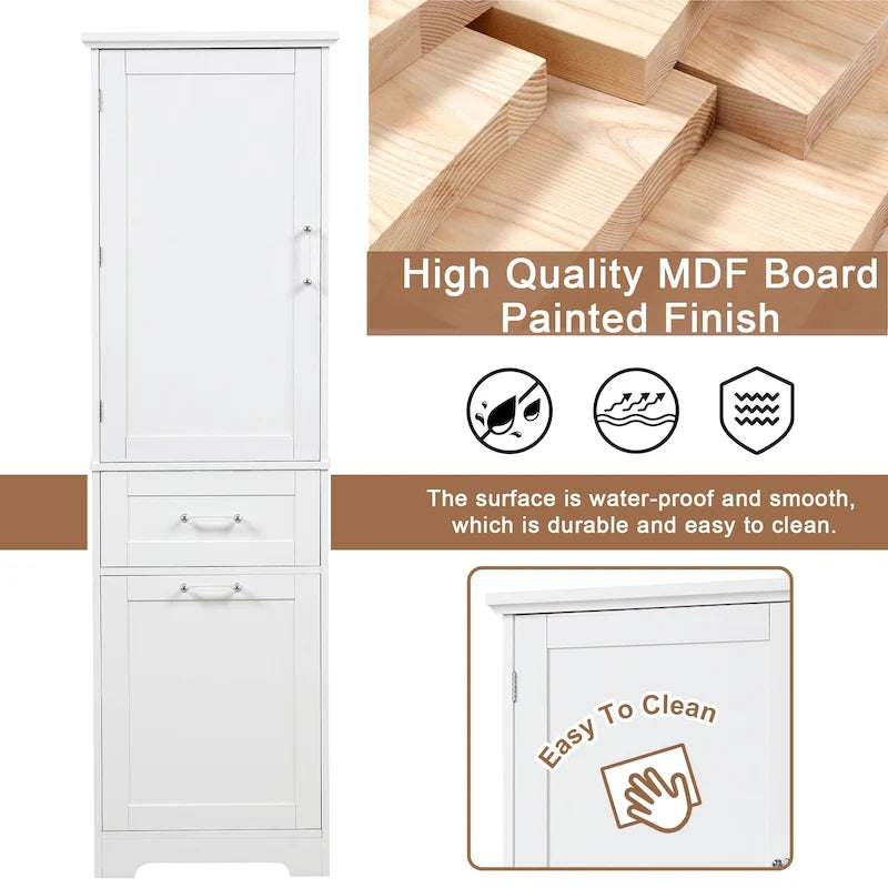 Freestanding Tall Bathroom Storage Cabinet, with 2 Different Size Drawers and Adjustable Shelf, Painted Finish