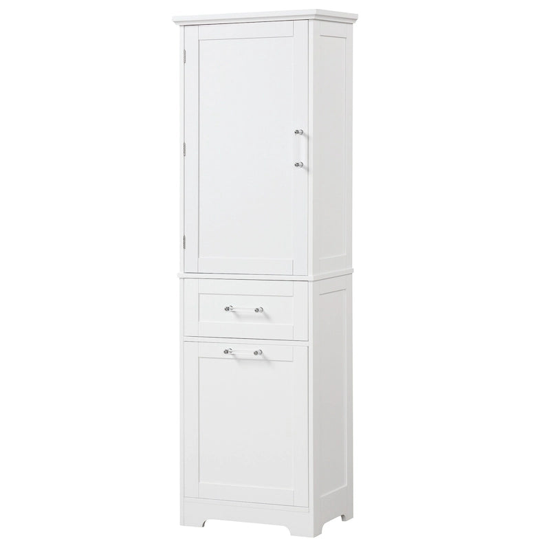 Freestanding Tall Bathroom Storage Cabinet, with 2 Different Size Drawers and Adjustable Shelf, Painted Finish