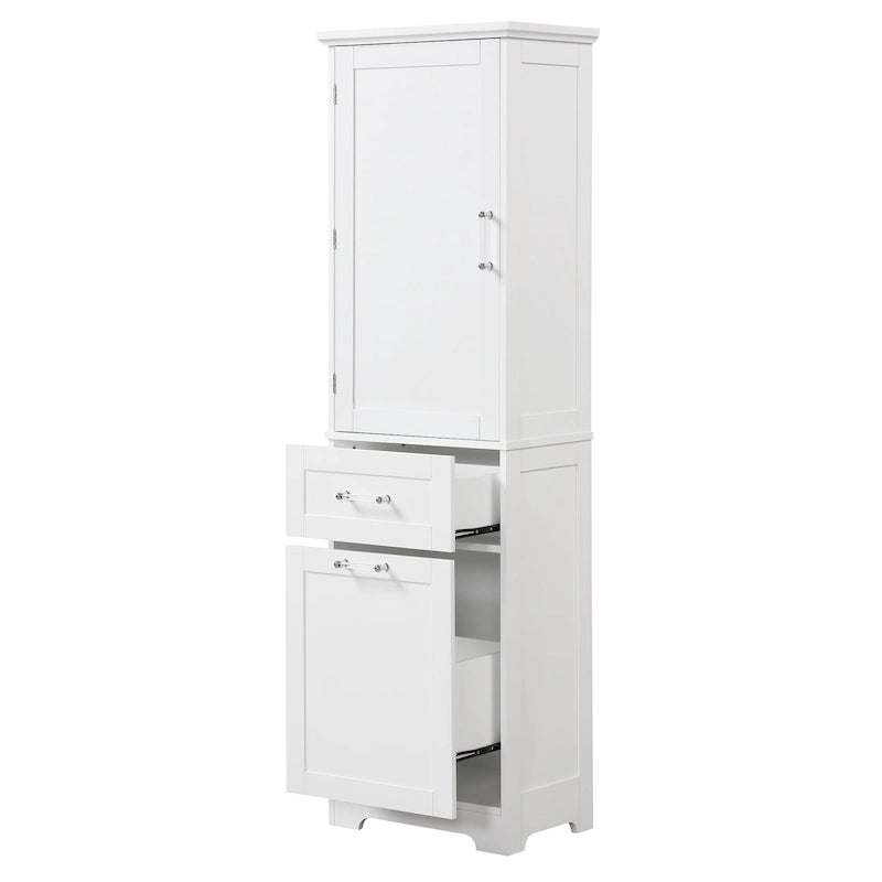 Freestanding Tall Bathroom Storage Cabinet, with 2 Different Size Drawers and Adjustable Shelf, Painted Finish