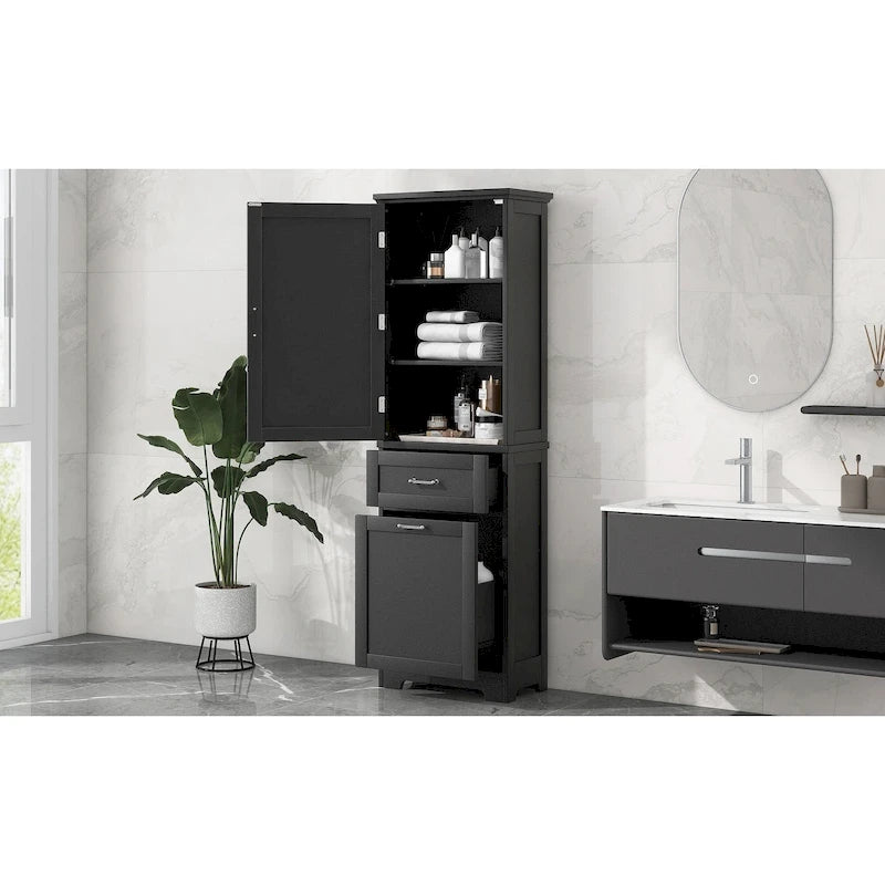 Freestanding Tall Bathroom Storage Cabinet, with 2 Different Size Drawers and Adjustable Shelf, Painted Finish