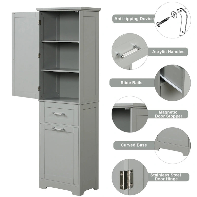 Freestanding Tall Bathroom Storage Cabinet, with 2 Different Size Drawers and Adjustable Shelf, Painted Finish