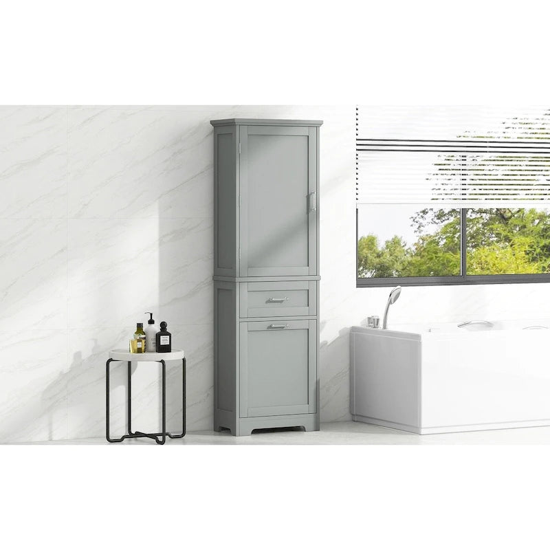 Freestanding Tall Bathroom Storage Cabinet, with 2 Different Size Drawers and Adjustable Shelf, Painted Finish
