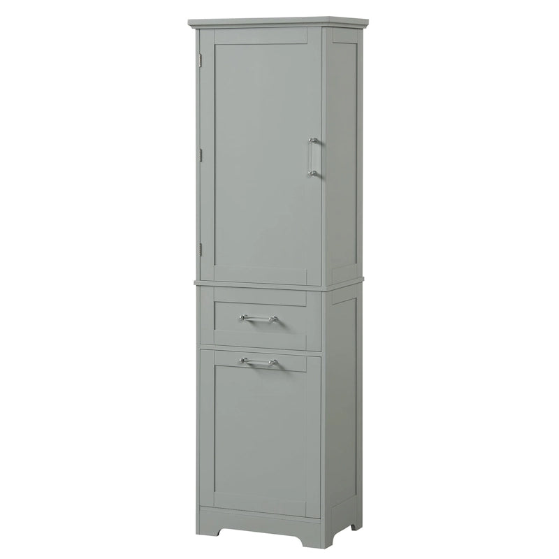 Freestanding Tall Bathroom Storage Cabinet, with 2 Different Size Drawers and Adjustable Shelf, Painted Finish