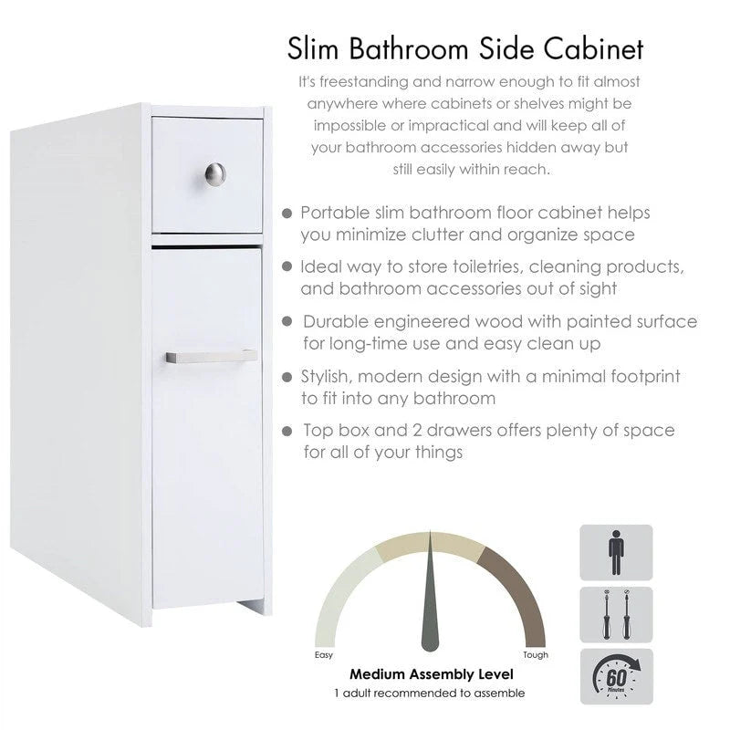 Home Slim Bathroom Storage Cabinet - 19.69 D x 6.45 W x 22.83 H