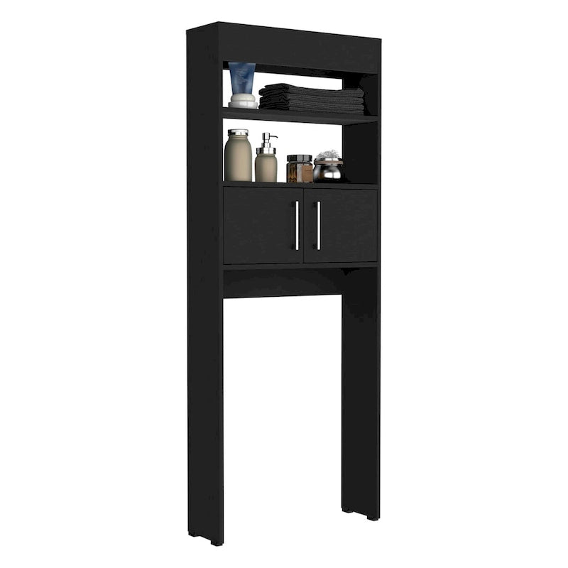 Madrid Over The Toilet Cabinet, Double Door, Two Shelves -Black