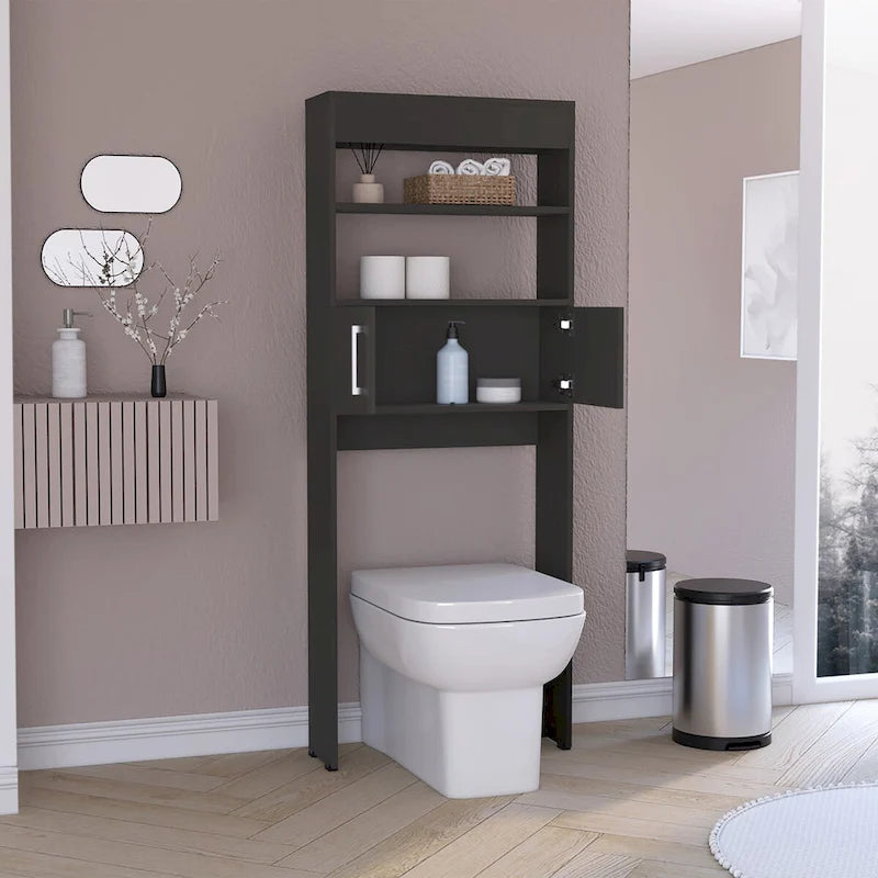 Madrid Over The Toilet Cabinet, Double Door, Two Shelves -Black