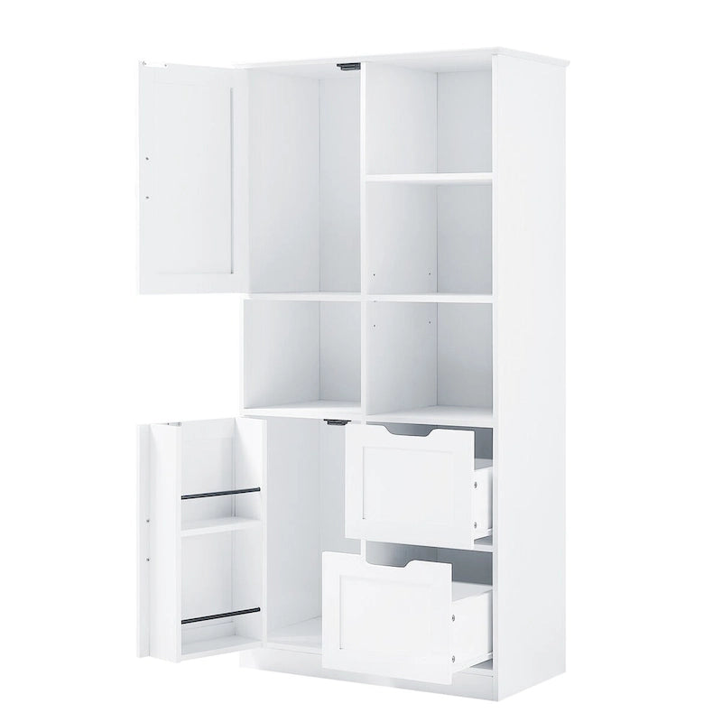 Bathroom Storage Cabinet with Doors and Drawers Multiple Storage Space Freestanding Style Open Shelve Adjustable Shelf White
