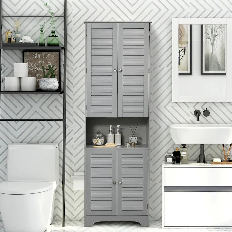 Tall Narrow Bathroom Storage Cabinet with Doors and Shelf Adjustability,Linen Cabinet with 2 Cabinets and Countertop
