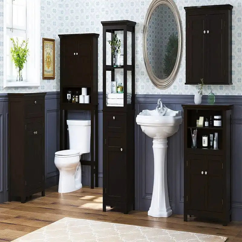 Freestanding Bathroom Cabinet with Doors and Adjustable Shelf - 11.81 D x 23.62 W x 37.2 H