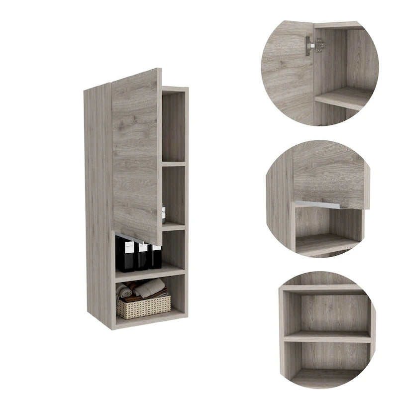 Mila Bathroom Cabinet, Two Interior Shelves, Two External Shelves, Single Door Cabinet
