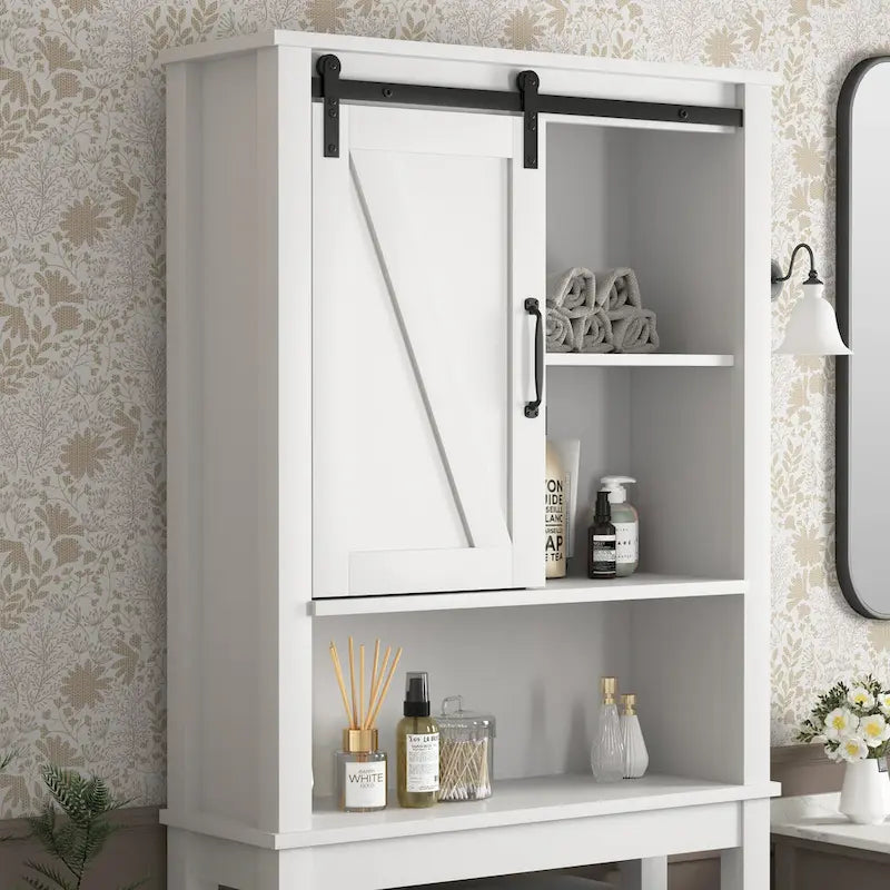 Bathroom Storage Cabinet Over Toilet with Adjustable Shelves Barn Door