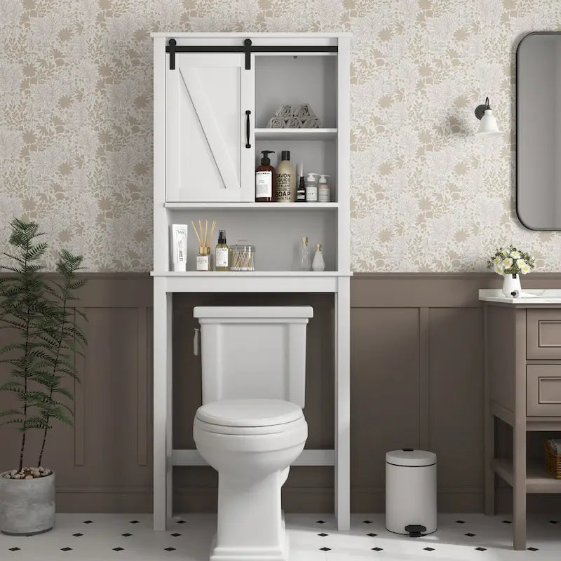 Bathroom Storage Cabinet Over Toilet with Adjustable Shelves Barn Door