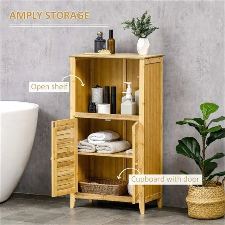 Natural Bamboo Bathroom Floor Cabinet with Adjustable Shelf