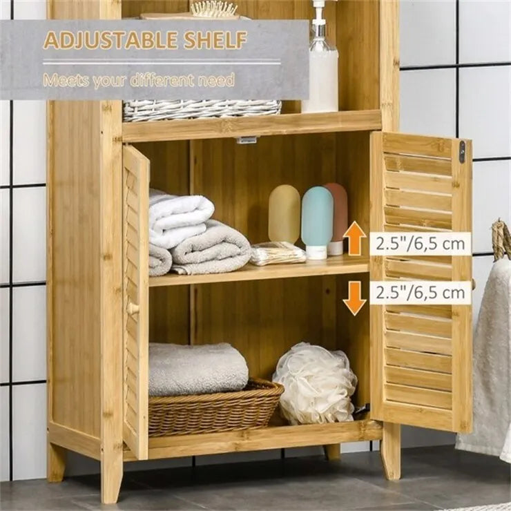 Natural Bamboo Bathroom Floor Cabinet with Adjustable Shelf