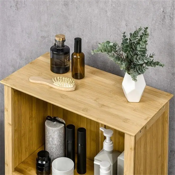 Natural Bamboo Bathroom Floor Cabinet with Adjustable Shelf