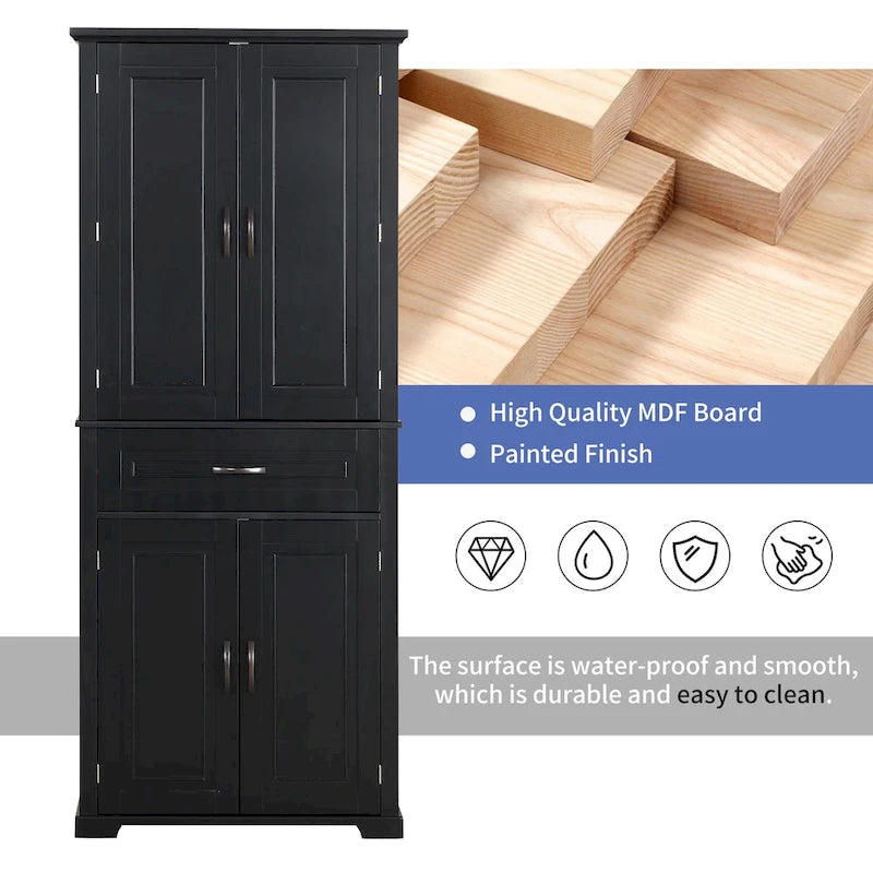 Bathroom Storage Cabinet with Doors and Drawer, Multiple Storage Space, Adjustable Shelf, Black