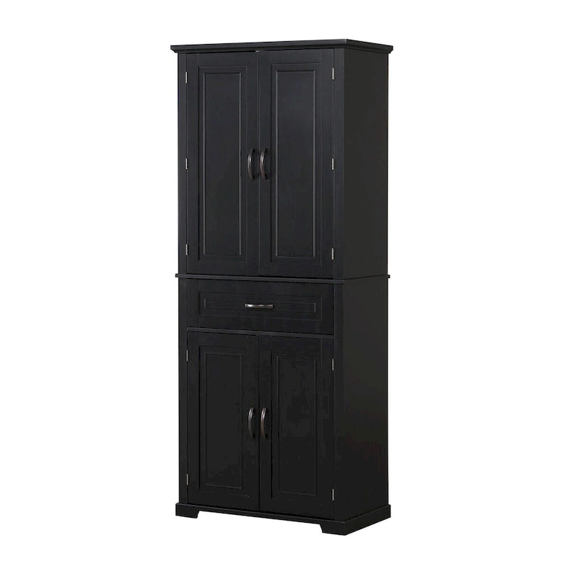 Bathroom Storage Cabinet with Doors and Drawer, Multiple Storage Space, Adjustable Shelf, Black