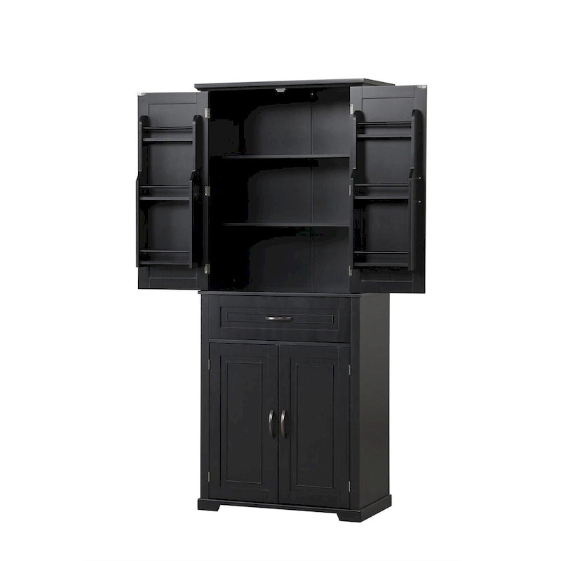 Bathroom Storage Cabinet with Doors and Drawer, Multiple Storage Space, Adjustable Shelf, Black