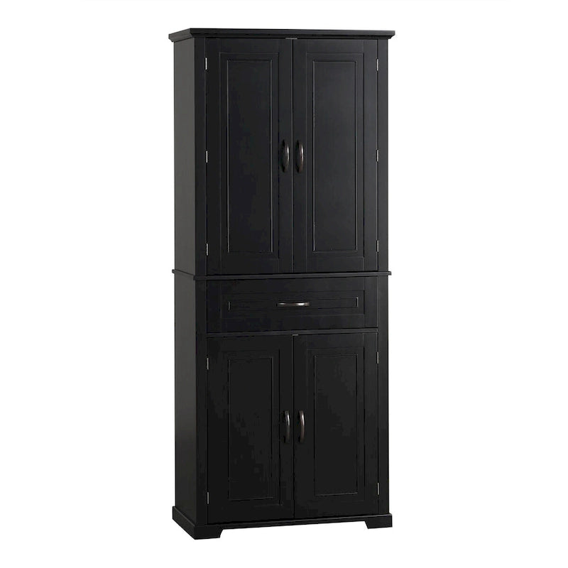 Bathroom Storage Cabinet with Doors and Drawer, Multiple Storage Space, Adjustable Shelf, Black