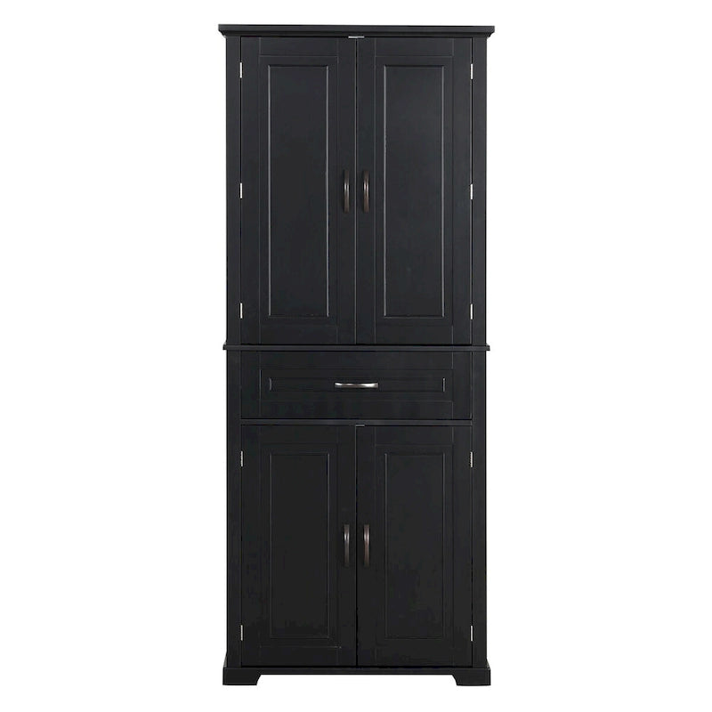 Bathroom Storage Cabinet with Doors and Drawer, Multiple Storage Space, Adjustable Shelf, Black