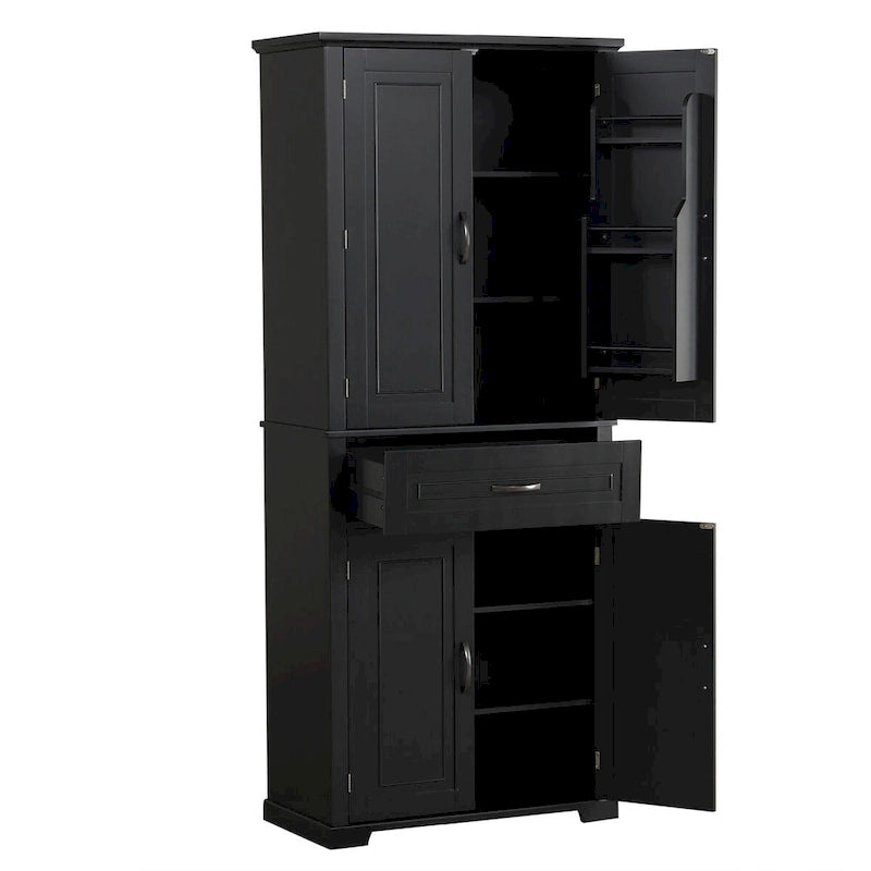 Bathroom Storage Cabinet with Doors and Drawer, Multiple Storage Space, Adjustable Shelf, Black