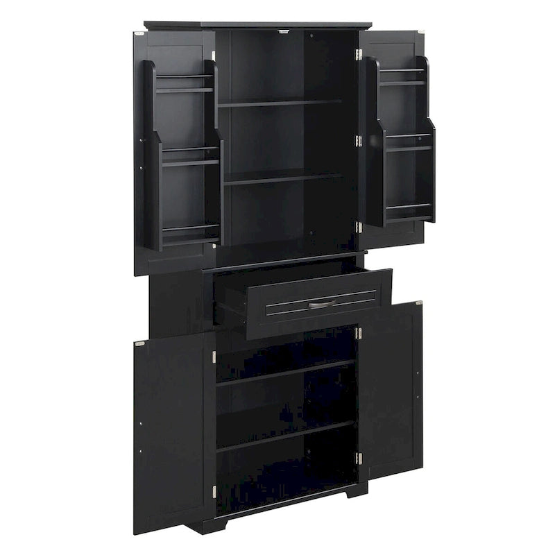 Bathroom Storage Cabinet with Doors and Drawer, Multiple Storage Space, Adjustable Shelf, Black