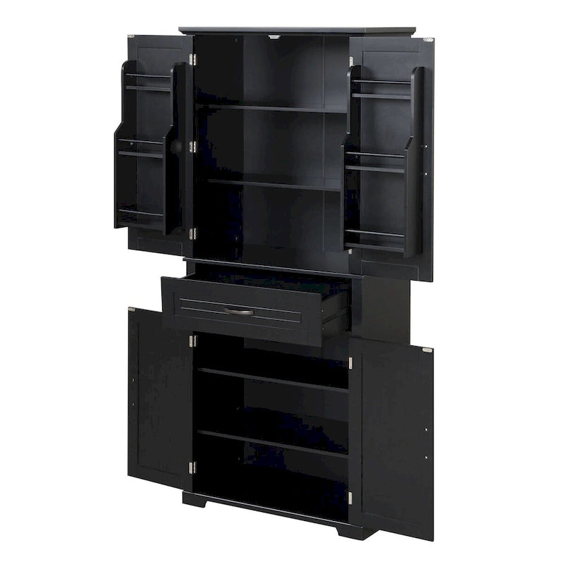 Bathroom Storage Cabinet with Doors and Drawer, Multiple Storage Space, Adjustable Shelf, Black