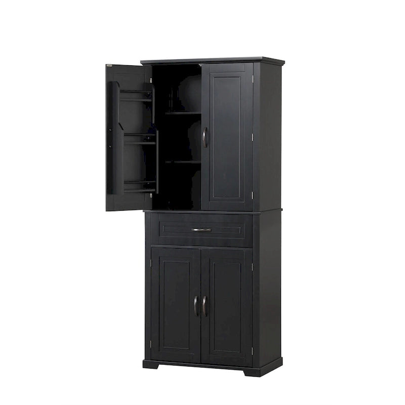 Bathroom Storage Cabinet with Doors and Drawer, Multiple Storage Space, Adjustable Shelf, Black