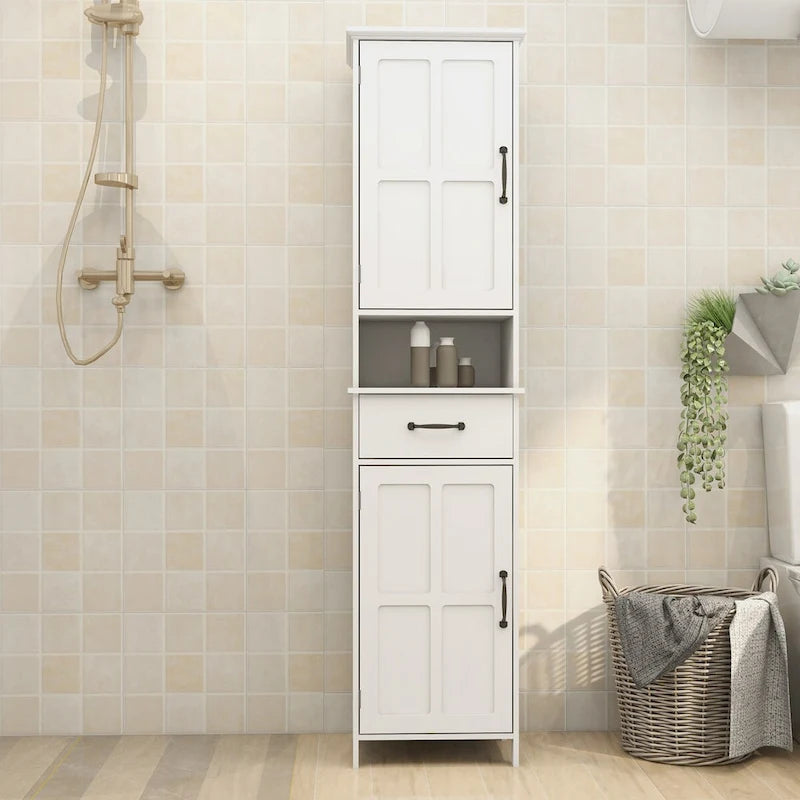 Tall Bathroom Storage Cabinet, Double Door Narrow Height Slim Floor Standing Cabinet