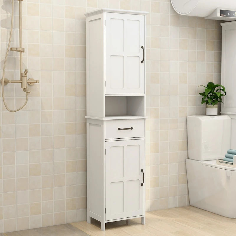 Tall Bathroom Storage Cabinet, Double Door Narrow Height Slim Floor Standing Cabinet