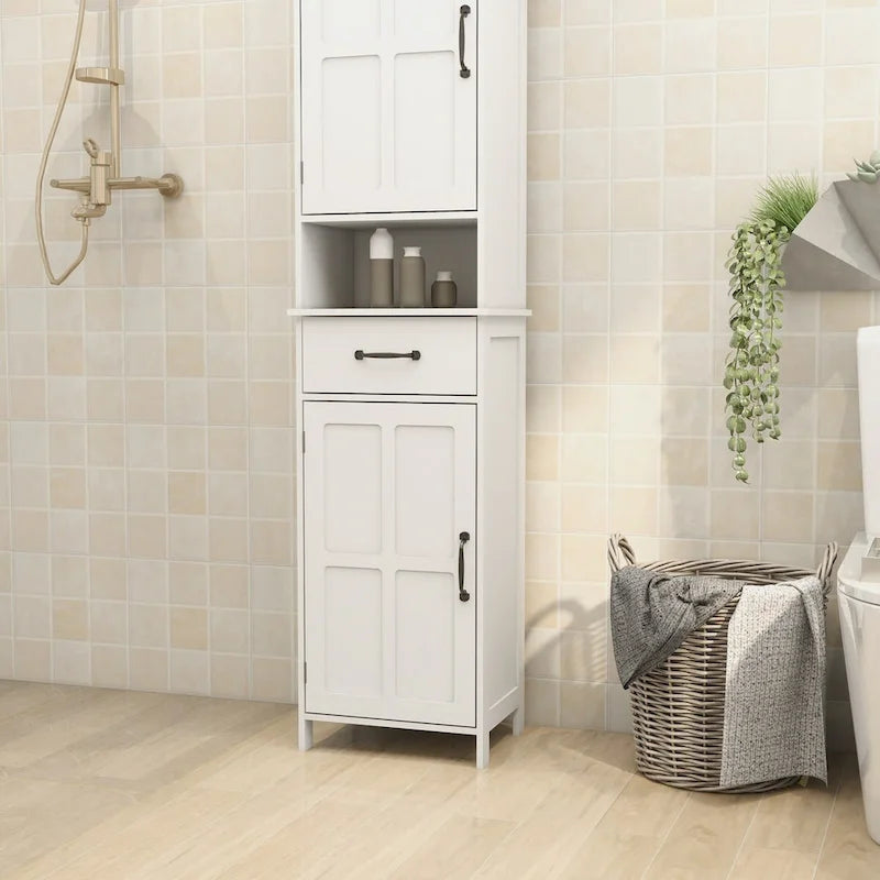 Tall Bathroom Storage Cabinet, Double Door Narrow Height Slim Floor Standing Cabinet