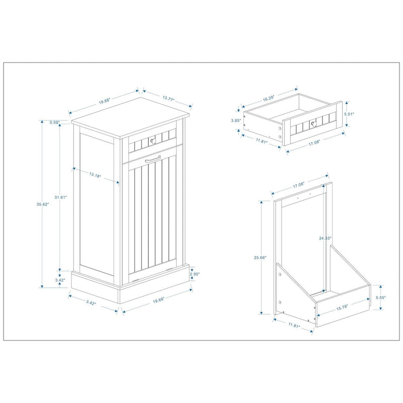 One Drawers and One-Compartment Tilt-Out Trash Cabinet Kitchen Trash Cabinet-White