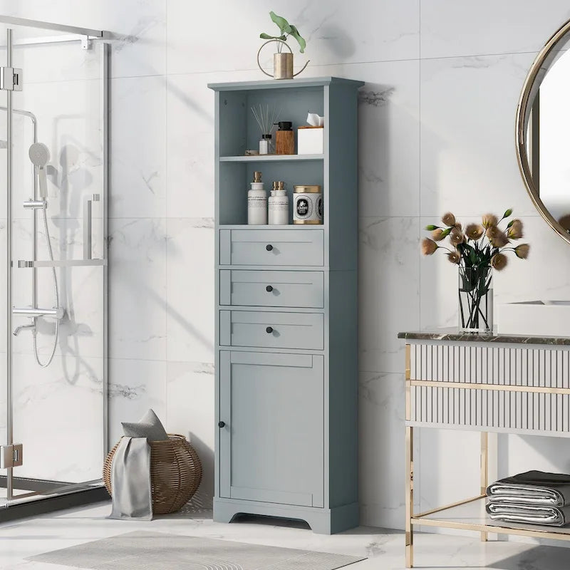 68 Tall Storage Cabinet with 3 Drawers and Adjustable Shelves for Bathroom, Kitchen and Living Room