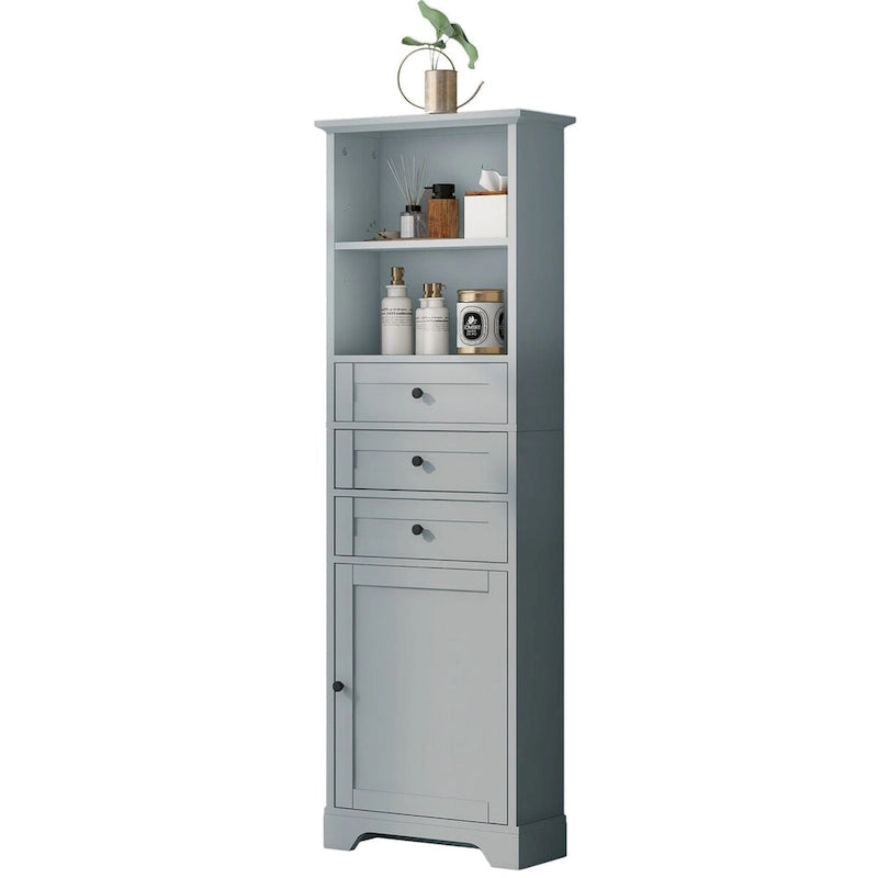 68 Tall Storage Cabinet with 3 Drawers and Adjustable Shelves for Bathroom, Kitchen and Living Room