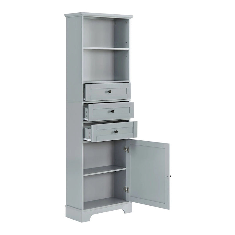 68 Tall Storage Cabinet with 3 Drawers and Adjustable Shelves for Bathroom, Kitchen and Living Room