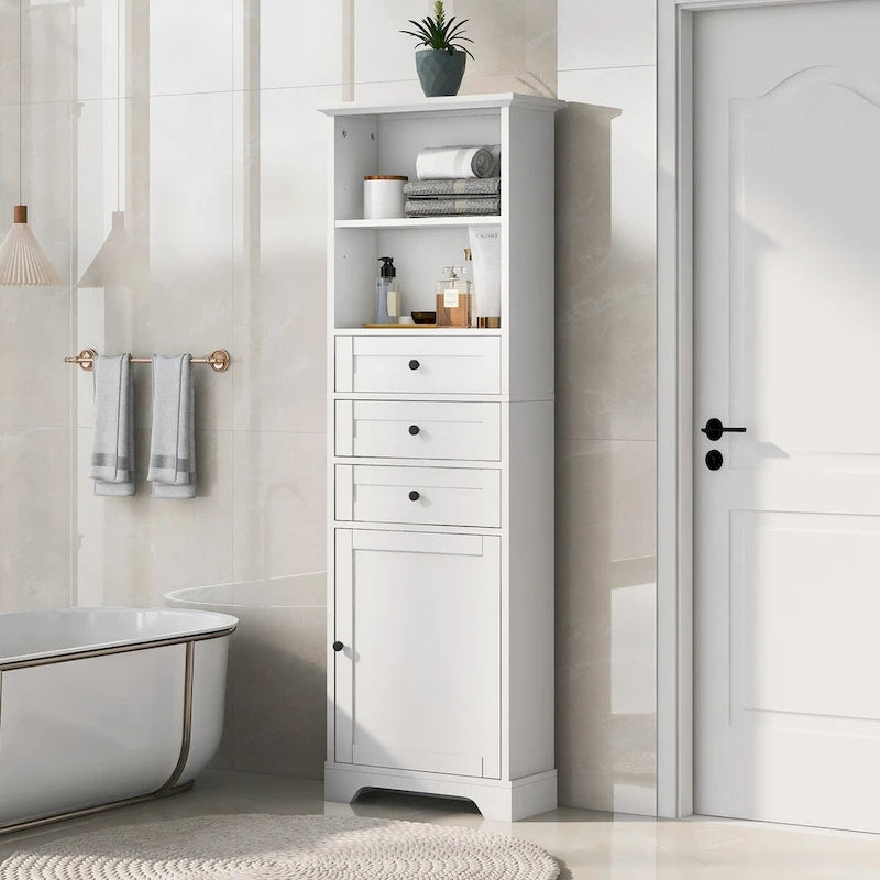 68 Tall Storage Cabinet with 3 Drawers and Adjustable Shelves for Bathroom, Kitchen and Living Room