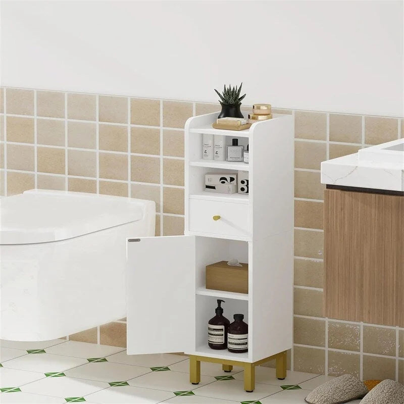 Corner Floor Cabinet with Drawers and Doors - 7.9 D x 7.9 W x 33.5 H