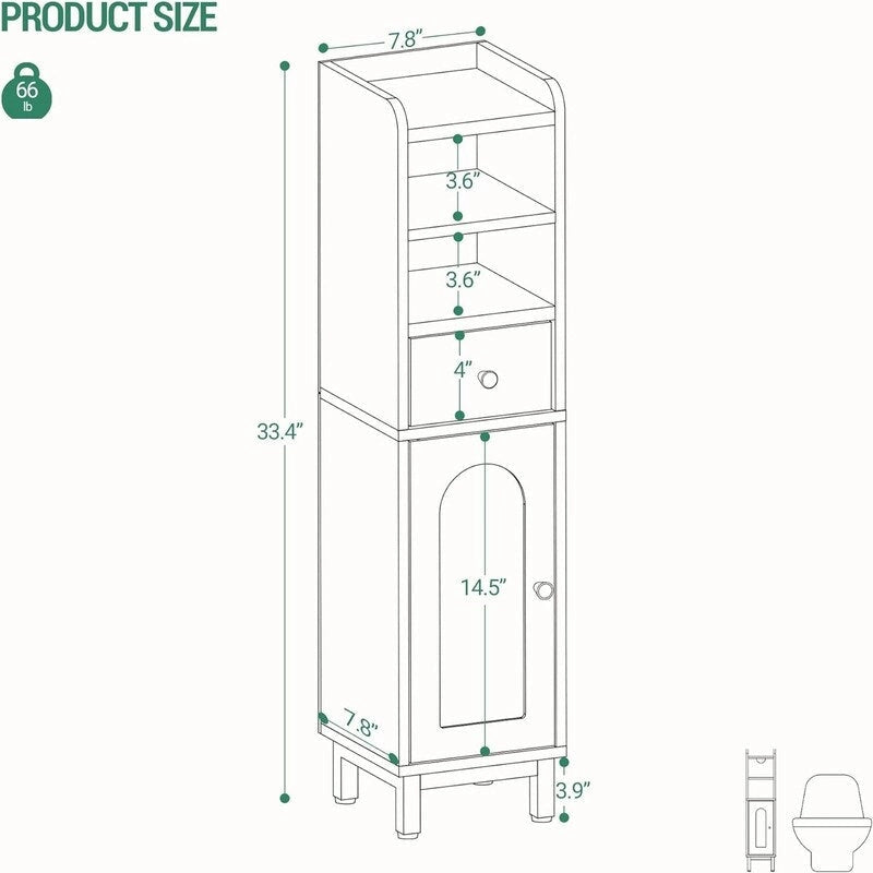 Corner Floor Cabinet with Drawers and Doors - 7.9 D x 7.9 W x 33.5 H