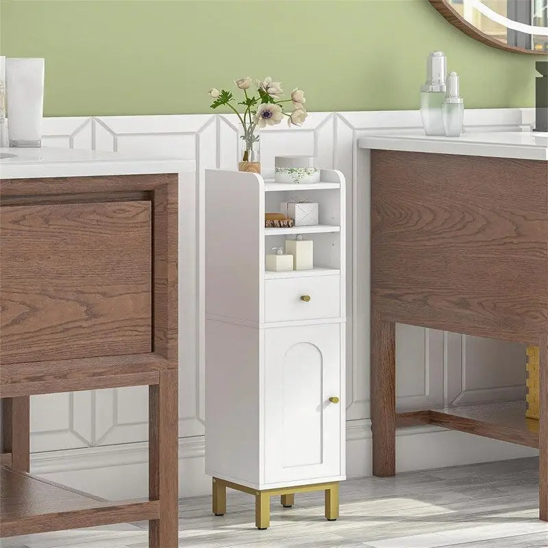 Corner Floor Cabinet with Drawers and Doors - 7.9 D x 7.9 W x 33.5 H