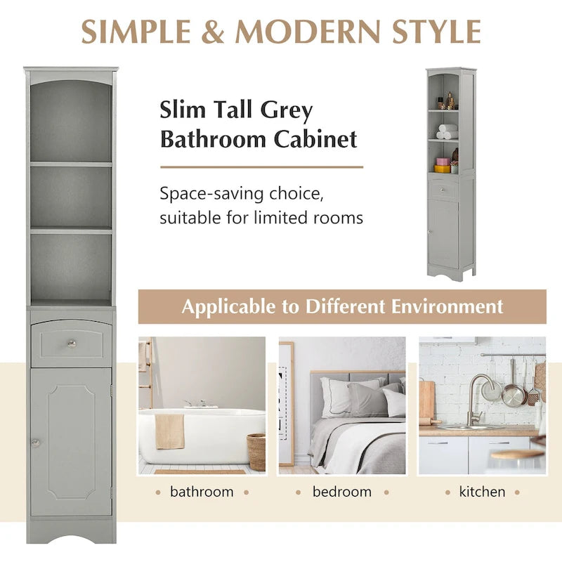 Tall Bathroom Cabinet,Freestanding Storage Cabinet with Drawer,MDF Board,Adjustable Shelf