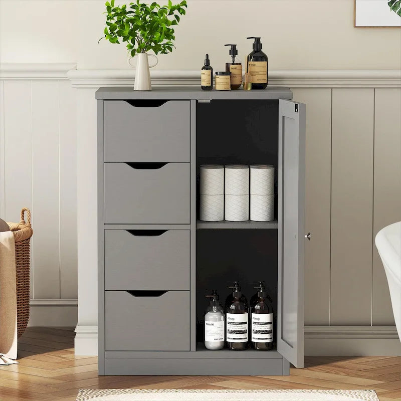 Futzca Bathroom Floor Storage Cabinet, Freestanding Pantry Cabinet with 4 Drawers and 1 Door